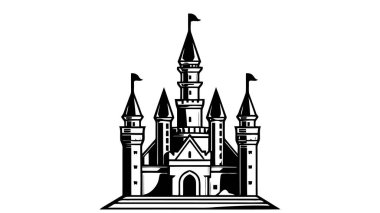 Vektör siyah kale ikonu, logo. Vektör illüstrasyonu beyaz arkaplanda izole edildi.