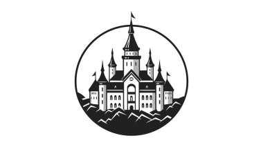 Vektör siyah kale ikonu, logo. Vektör illüstrasyonu beyaz arkaplanda izole edildi.