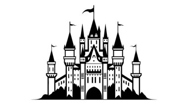 Vektör siyah kale ikonu, logo. Vektör illüstrasyonu beyaz arkaplanda izole edildi.