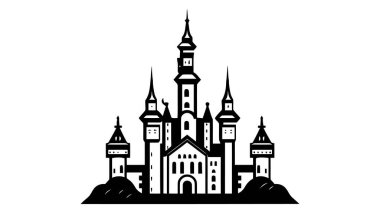 Vektör siyah kale ikonu, logo. Vektör illüstrasyonu beyaz arkaplanda izole edildi.