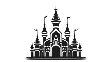 Vektör siyah kale ikonu, logo. Vektör illüstrasyonu beyaz arkaplanda izole edildi.