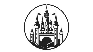 Vektör siyah kale ikonu, logo. Vektör illüstrasyonu beyaz arkaplanda izole edildi.