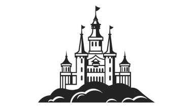 Vektör siyah kale ikonu, logo. Vektör illüstrasyonu beyaz arkaplanda izole edildi.