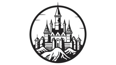 Vektör siyah kale ikonu, logo. Vektör illüstrasyonu beyaz arkaplanda izole edildi.