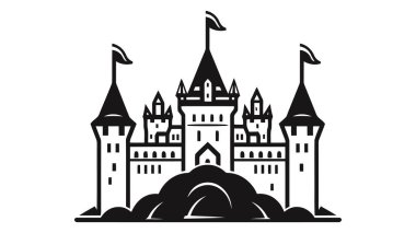 Vektör siyah kale ikonu, logo. Vektör illüstrasyonu beyaz arkaplanda izole edildi.