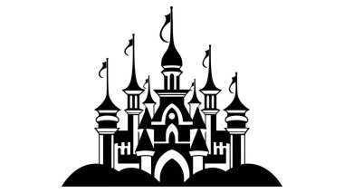 Vektör siyah kale ikonu, logo. Vektör illüstrasyonu beyaz arkaplanda izole edildi.