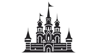 Vektör siyah kale ikonu, logo. Vektör illüstrasyonu beyaz arkaplanda izole edildi.