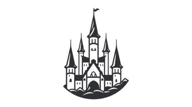 Vektör siyah kale ikonu, logo. Vektör illüstrasyonu beyaz arkaplanda izole edildi.
