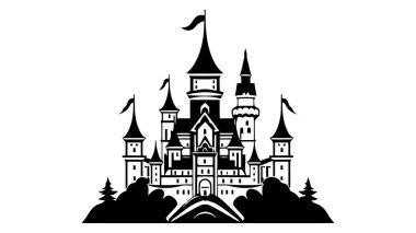 Vektör siyah kale ikonu, logo. Vektör illüstrasyonu beyaz arkaplanda izole edildi.