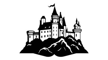 Vektör siyah kale ikonu, logo. Vektör illüstrasyonu beyaz arkaplanda izole edildi.