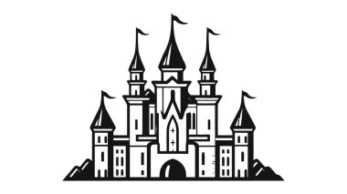 Vektör siyah kale ikonu, logo. Vektör illüstrasyonu beyaz arkaplanda izole edildi.