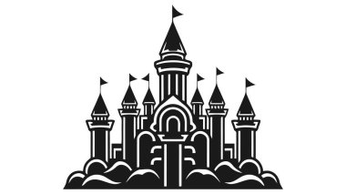 Vektör siyah kale ikonu, logo. Vektör illüstrasyonu beyaz arkaplanda izole edildi.