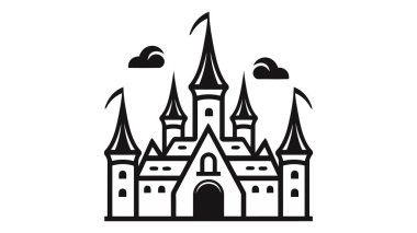 Vektör siyah kale ikonu, logo. Vektör illüstrasyonu beyaz arkaplanda izole edildi.