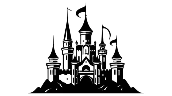 Vektör Siyah Kale Ikonu Logo Vektör Illüstrasyonu Beyaz Arkaplanda Izole — Stok Vektör