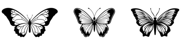 Kelebek Seti Beyaz Üzerinde Izole Edilmiş Siluet Koleksiyonu — Stok Vektör