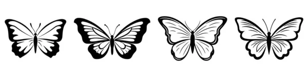Conjunto Mariposas Aisladas Sobre Blanco Colección Siluetas — Vector de stock