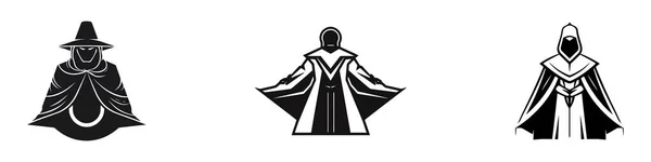 Set Von Magier Silhouette Vektor Logo Symbol Isoliert Auf Weißem — Stockvektor