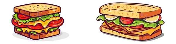 Ensemble Délicieux Sandwichs Juteux Remplis Légumes Fromage Viande Bacon Illustration — Image vectorielle