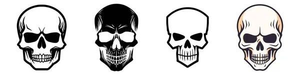 Ensemble Crânes Isolés Sur Blanc Éléments Halloween Illustration Vectorielle — Image vectorielle