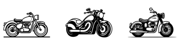 Kümesi Üzerinde Beyaz Izole Siluetleri Motosiklet Vektör Çizim — Stok Vektör