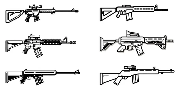 Kolekce Silueta Vektoru Pušky Ilustrace Izolované Bílém Pozadí — Stockový vektor