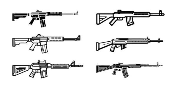 Kolekce Silueta Vektoru Pušky Ilustrace Izolované Bílém Pozadí — Stockový vektor