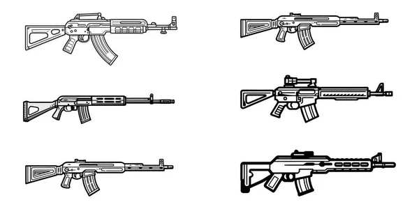 Collection Rifle Vector Silhouette Illustration Isolated White Background — Stock Vector
