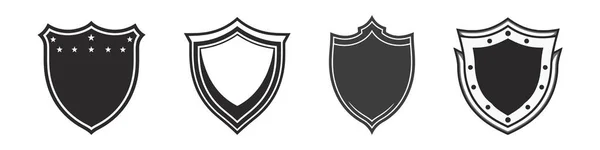 Icono Del Escudo Vectorial Escudos Heráldicos Etiquetas Negras Seguridad Caballero — Vector de stock
