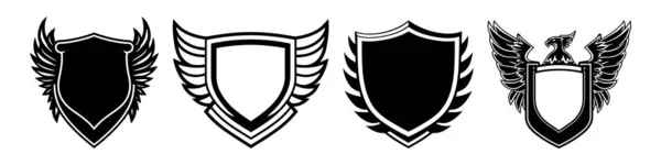 Ícone Escudo Vetorial Escudos Heráldicos Etiquetas Pretas Segurança Prémio Knight — Vetor de Stock