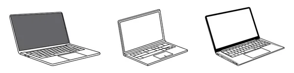 Laptop Linjär Ikon Set Samling Vektor Illustration Vit Bakgrund — Stock vektor