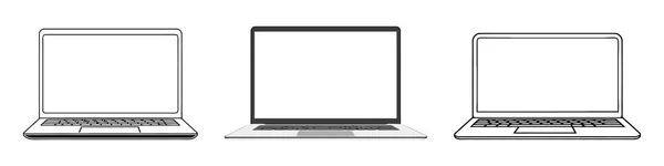 Laptop Conjunto Ícones Lineares Coleção Ilustração Vetorial Sobre Fundo Branco —  Vetores de Stock