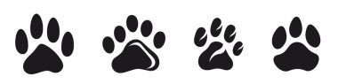 Vektör kedi ve köpek patileri icom, beyaz arkaplanda farklı boyutlarda logo seti.