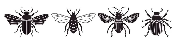 Set Käfer Insekt Schwarze Silhouette Tier Vektorillustrator — Stockvektor
