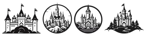 stock vector Vector medieval castles icon, detailed logo set isolated on white background