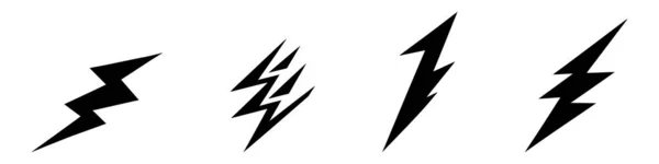 Set Iconos Lightning Planos Thunderbolts Iconos Aislados Sobre Fondo Negro — Vector de stock