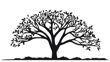 Beyaz arkaplanda siyah ağaç silueti var. Vektör iltihabı.