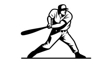 Beyzbol oyuncusu vektör silueti. İzole edilmiş vurucu simgesi.