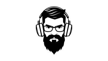 Kulaklık takan adamın vektör logosu. Beyaz arkaplan.
