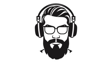 Kulaklık takan adamın vektör logosu. Beyaz arkaplan.