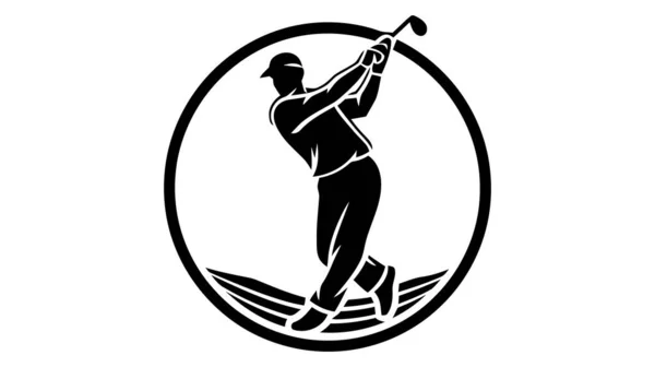 Logotipo Vetor Para Golfe Com Ilustração Golfista Batendo Uma Bola — Vetor de Stock