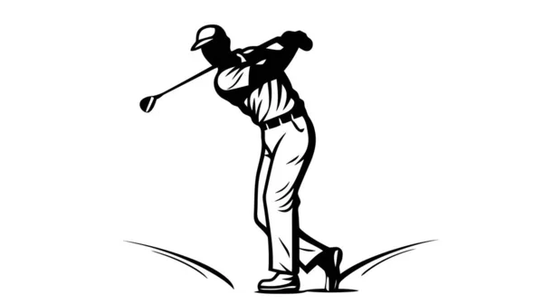 Logo Vettoriale Golf Con Illustrazione Golfista Che Colpisce Una Pallina — Vettoriale Stock