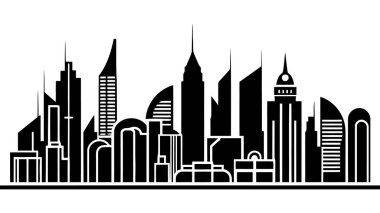 Siyah vektör şehir silueti ile. Vektör İllüstrasyonu.