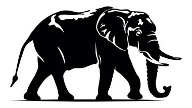 Siyah bir siluet filin vektör çizimi. İzole edilmiş beyaz arka plan. Simge fil yan görünümü profili.