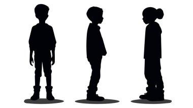 Beyaz arka planda siluet duran bir grup genç çocuk..