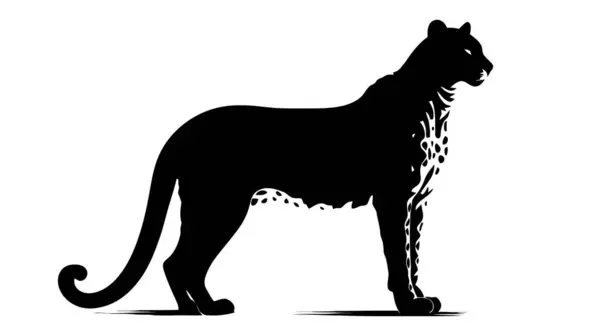 Leopard Silhouette Gepard Panter Svart Siluett Vit Bakgrund — Stock vektor