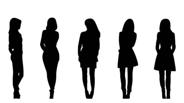 Women Black Silhouette Set Vector Illustration White Background — Stock Vector