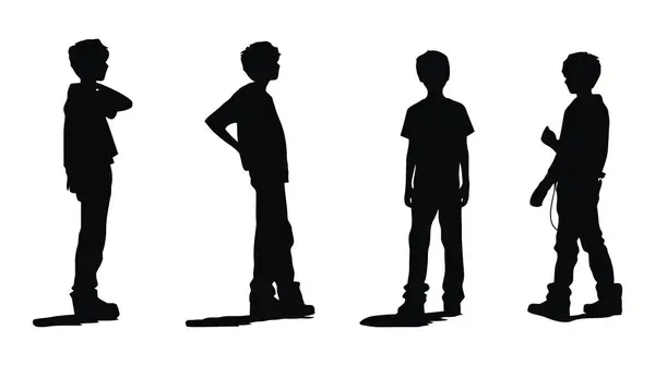 Vektor Set Von Jungen Jungen Stehend Silhouette Auf Weißem Hintergrund — Stockvektor