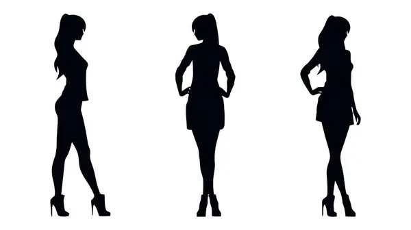 Ensemble Silhouette Noire Femme Illustration Vectorielle Sur Fond Blanc — Image vectorielle