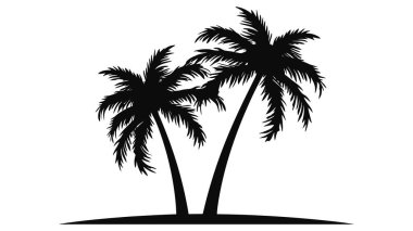 Beyaz arka planda izole edilmiş siyah palmiye ağaçları. Avuç içi siluetleri