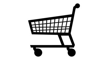 Alışveriş arabası simgesi siyah vektörü. Alışveriş arabası ikonu. Alışveriş arabası. İş simgesi